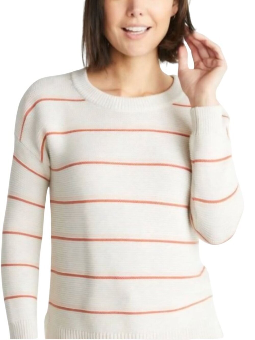 Marine Layer Nina Crewneck Sweater Oatmeal Heather/ Coral Gold Size XS